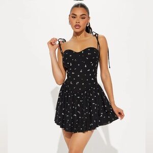 Fashion nova Black Mini Dress with White Floral Print